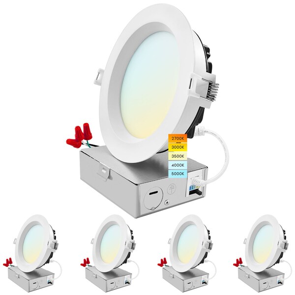 Luxrite 5 Inch LED Recessed Downlights 5CCT 2700K-5000K 18W 1600LM Dimmable Wet Rated IC Rated, 4PK LR22634-4PK - main